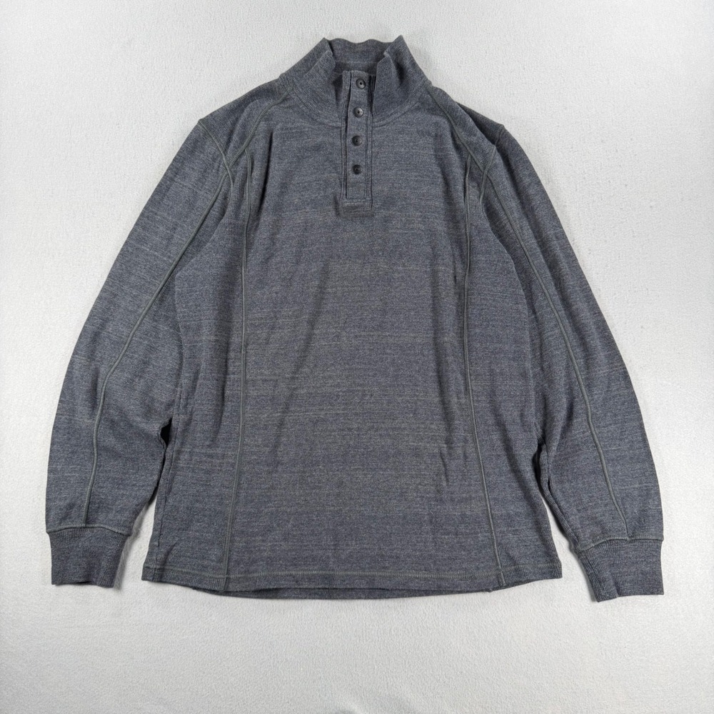 Y2k Calvin Klein Mens Henley Shirt Medium Gray Cotton Long Sleeve Mock Neck